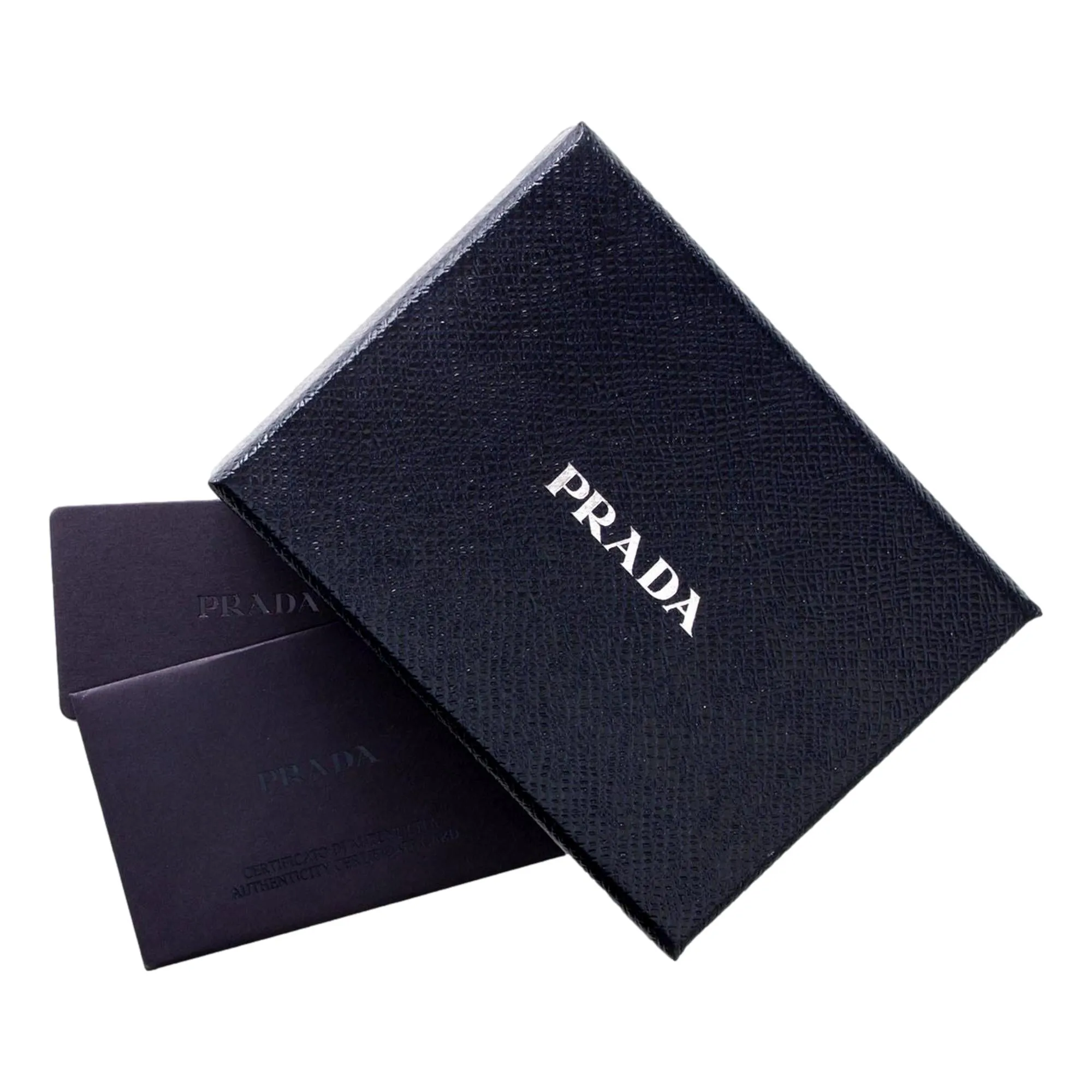 Prada Bifold Black Polished Leather Triangle Logo Card Holder Wallet