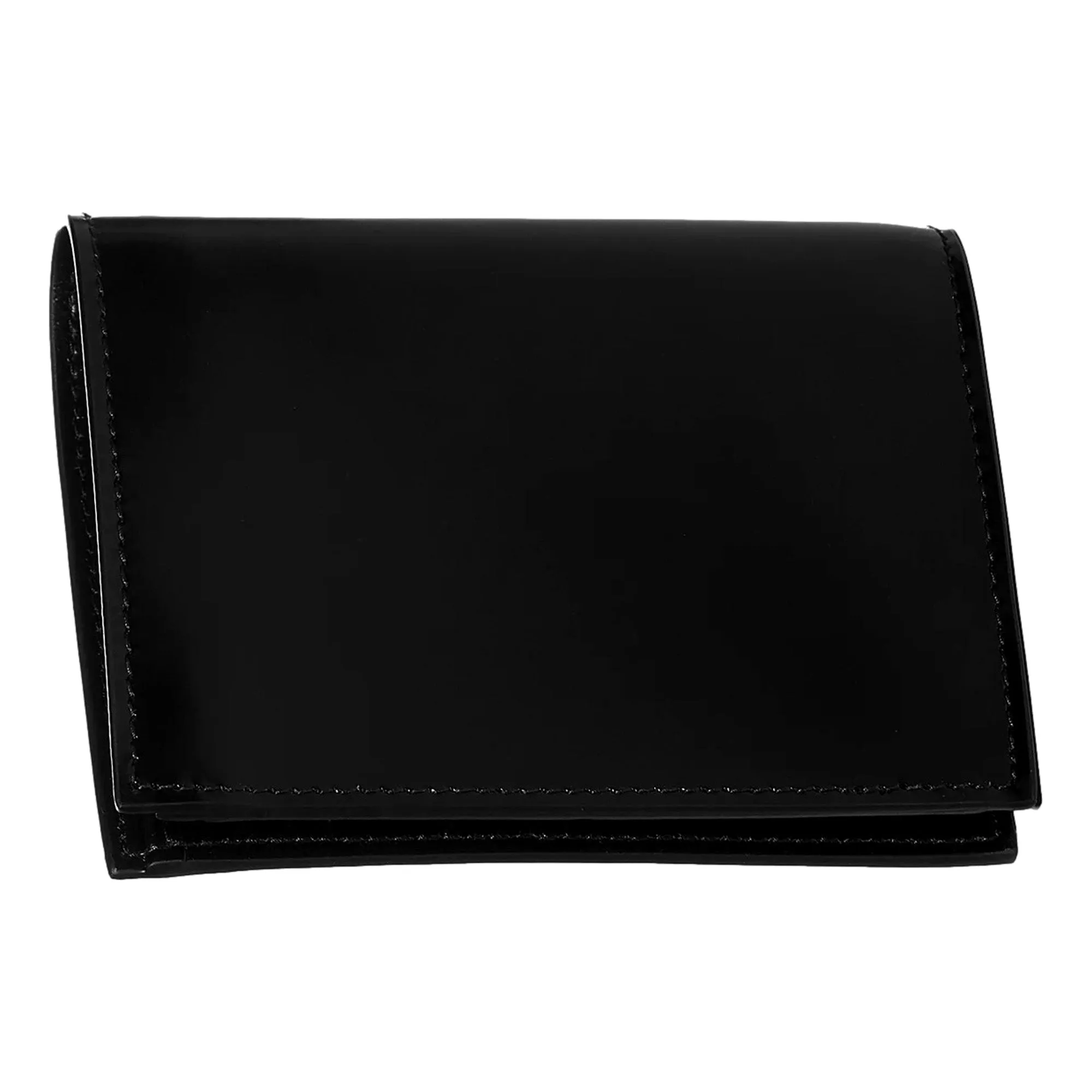 Prada Bifold Black Polished Leather Triangle Logo Card Holder Wallet