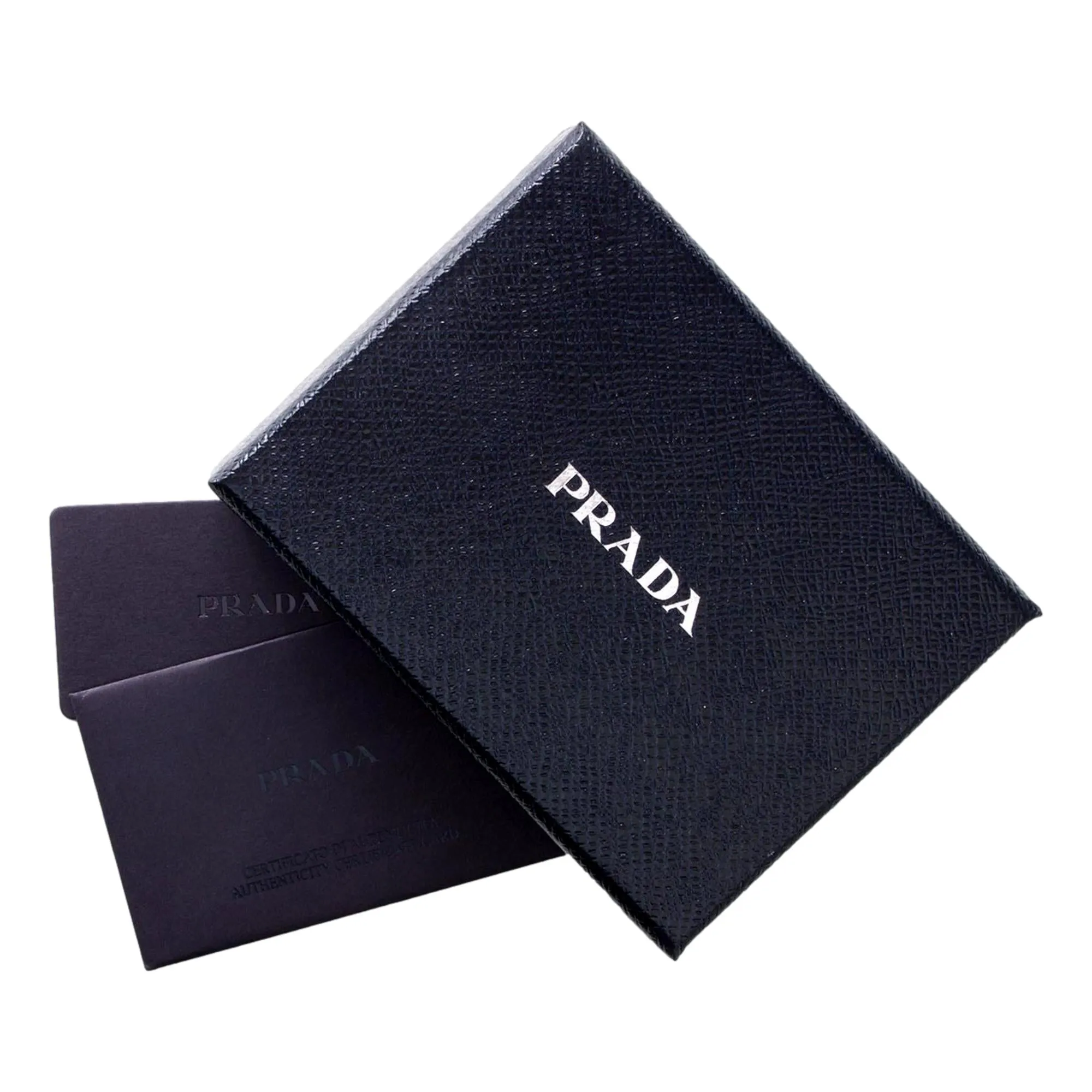 Prada Black Soft Calfskin Leather Gold Triangle Logo Embossed Zipper Card Case Wallet