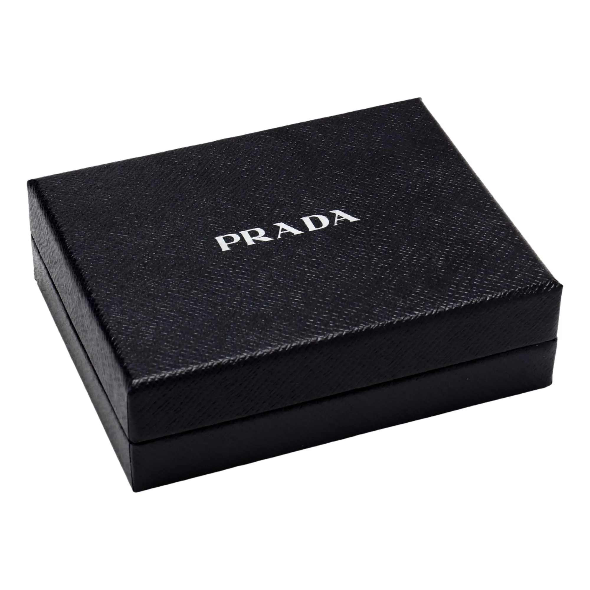 Prada Black Soft Calfskin Leather Gold Triangle Logo Embossed Zipper Card Case Wallet