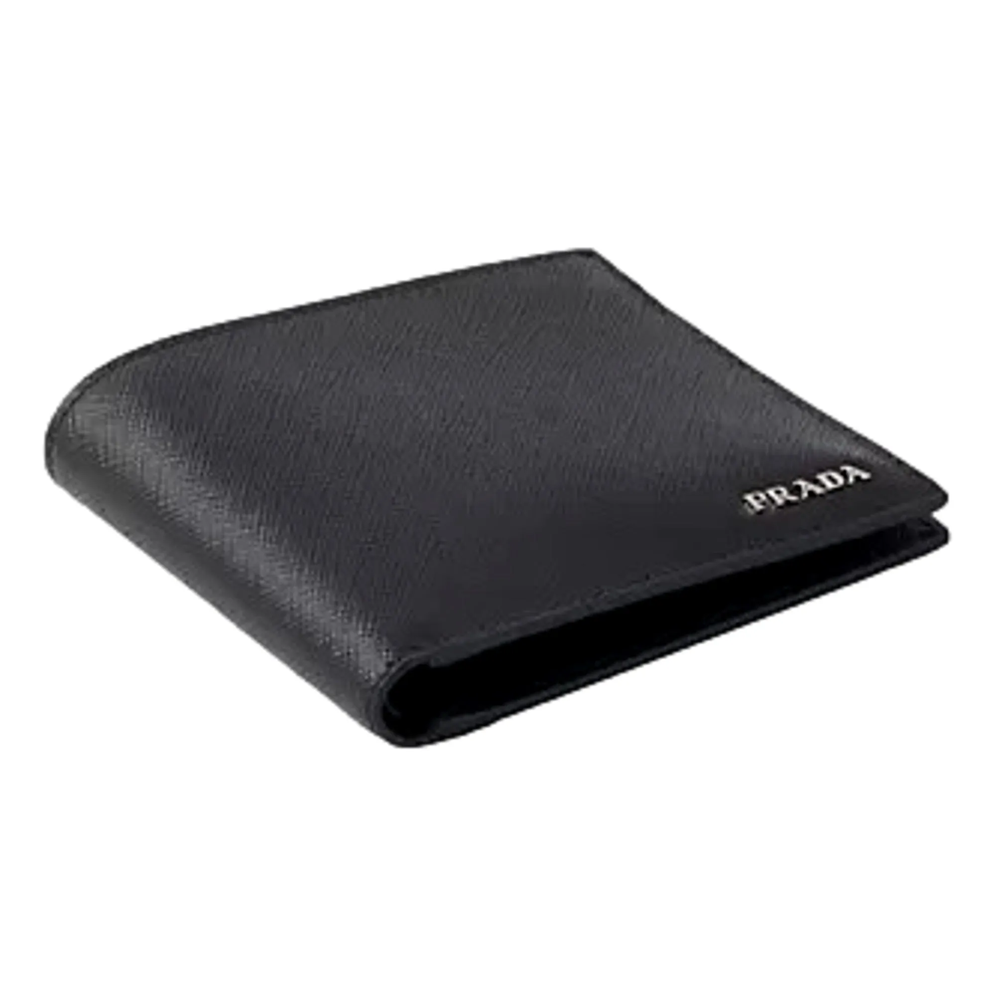 Prada Men's Black Grey Bicolor Saffiano Leather Logo Billfold Bifold Wallet