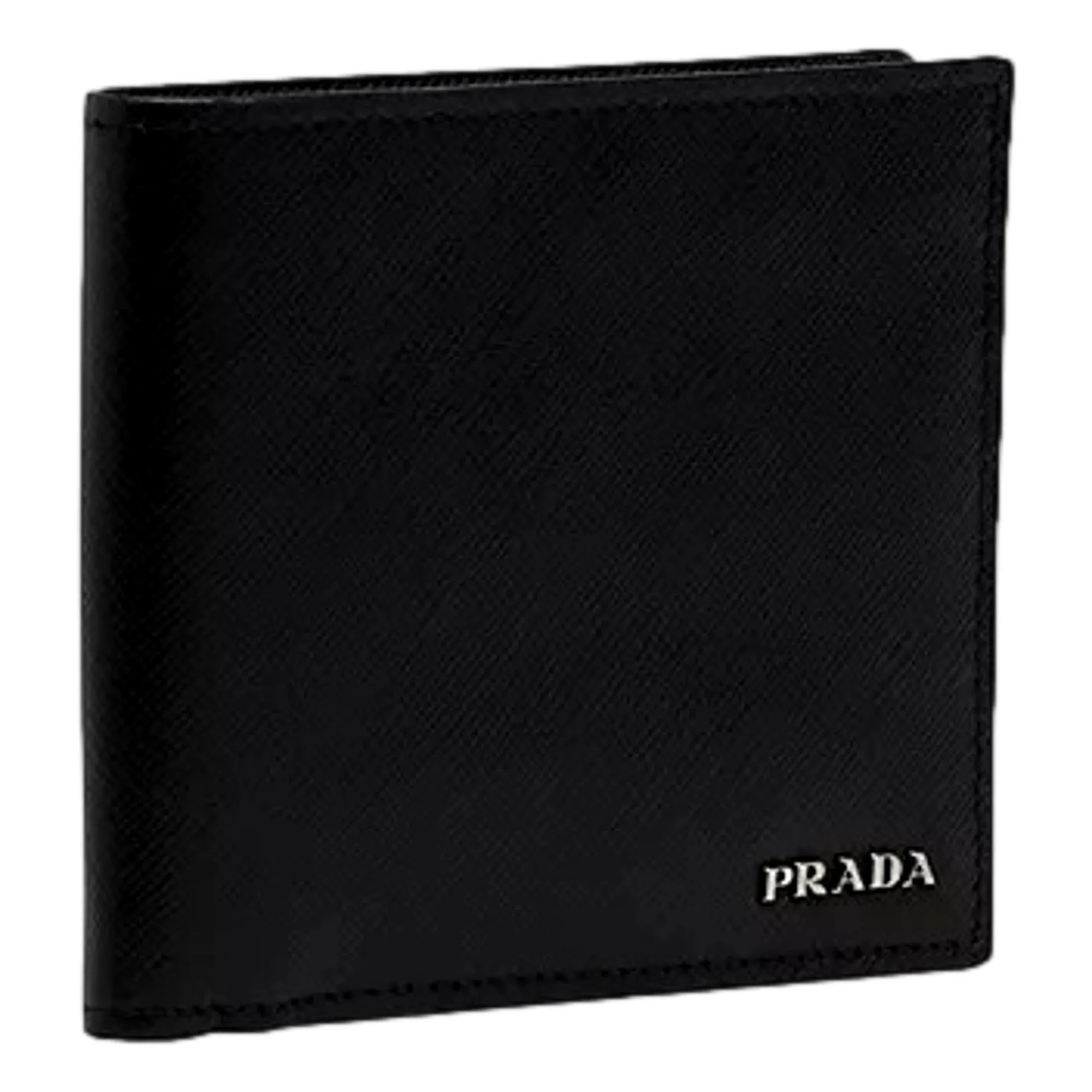 Prada Men's Black Grey Bicolor Saffiano Leather Logo Billfold Bifold Wallet