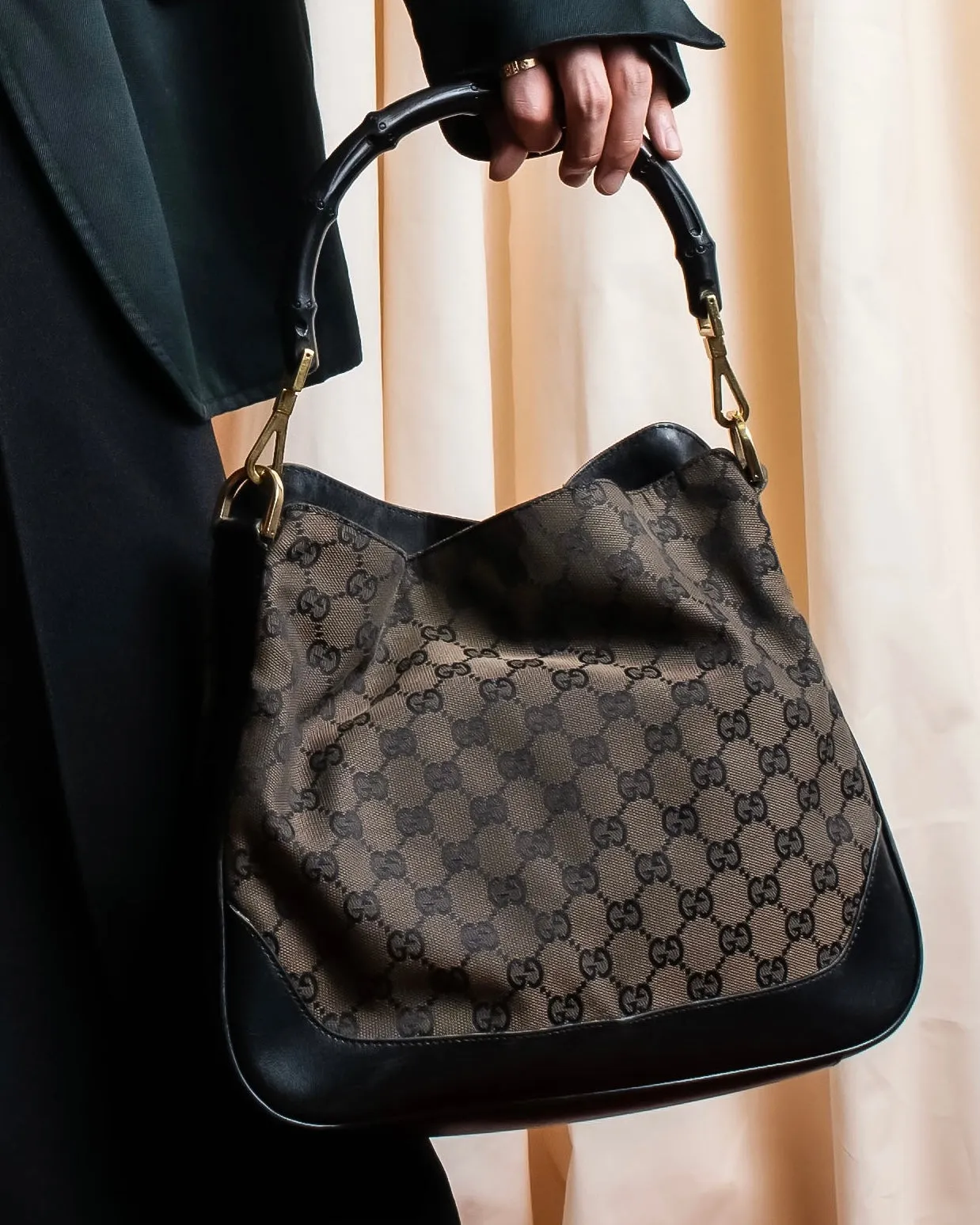 "GUCCI" Bamboo design GG canvas pattern bag