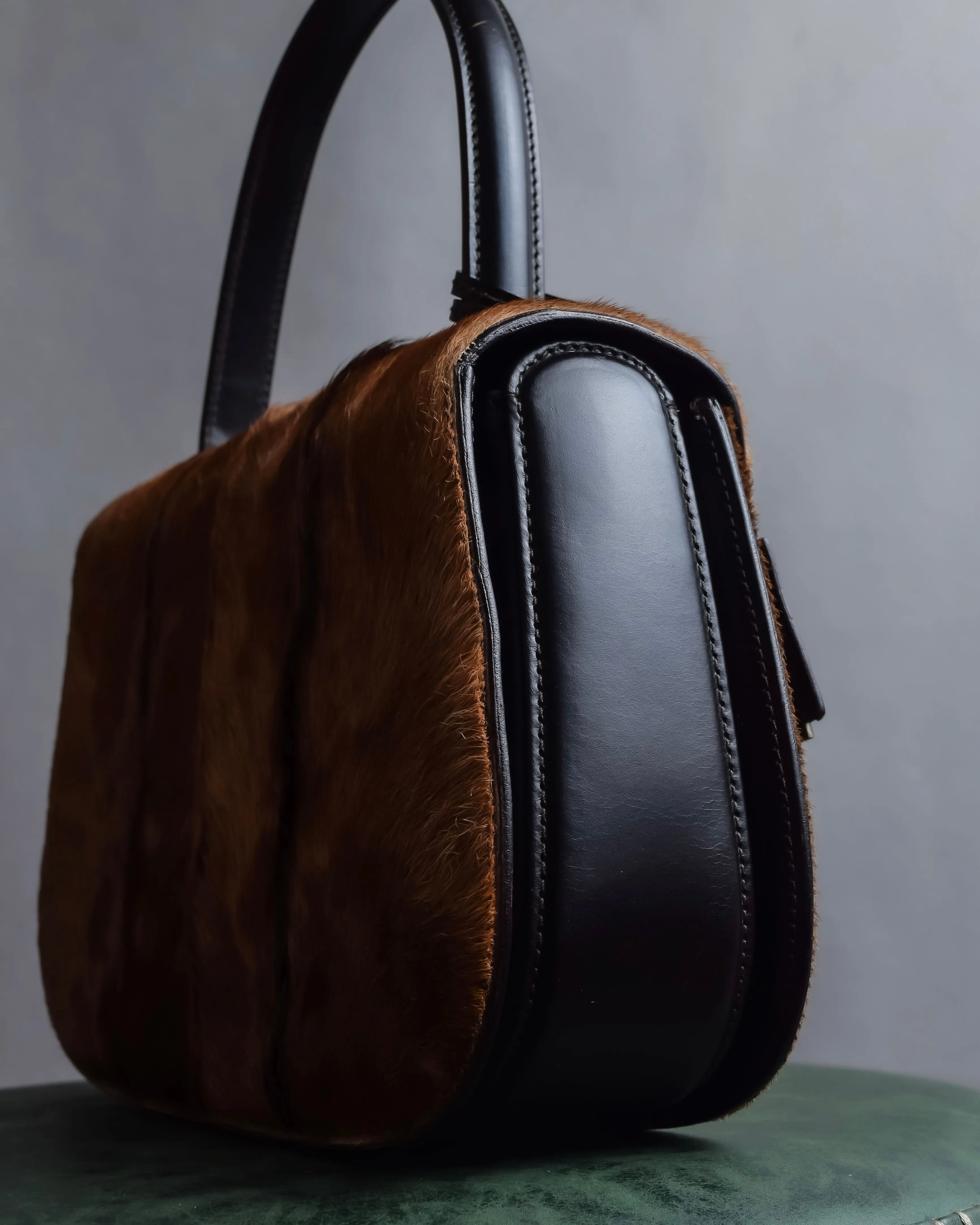 "GUCCI"1947 pony leather combination bamboo hand bag
