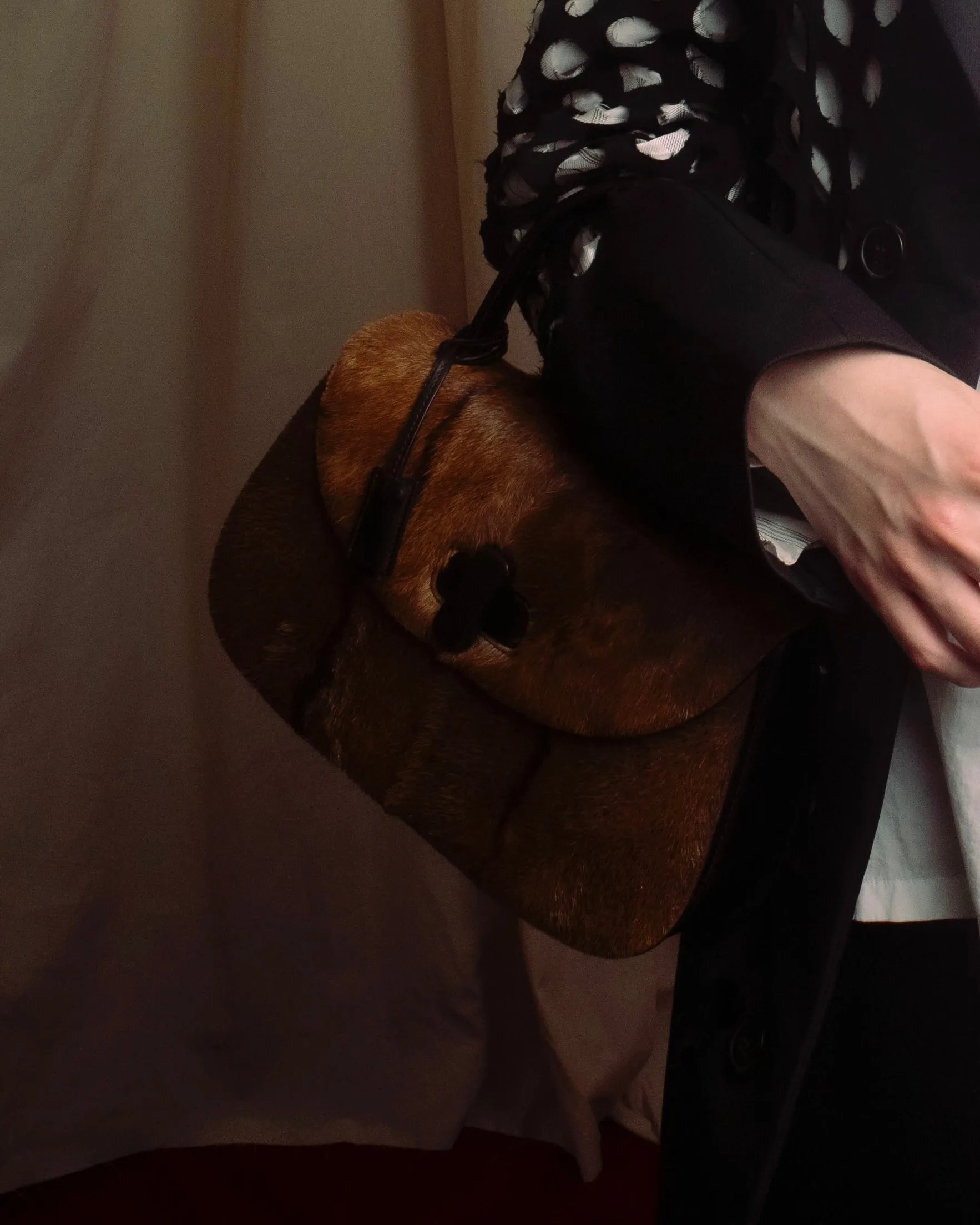 "GUCCI"1947 pony leather combination bamboo hand bag