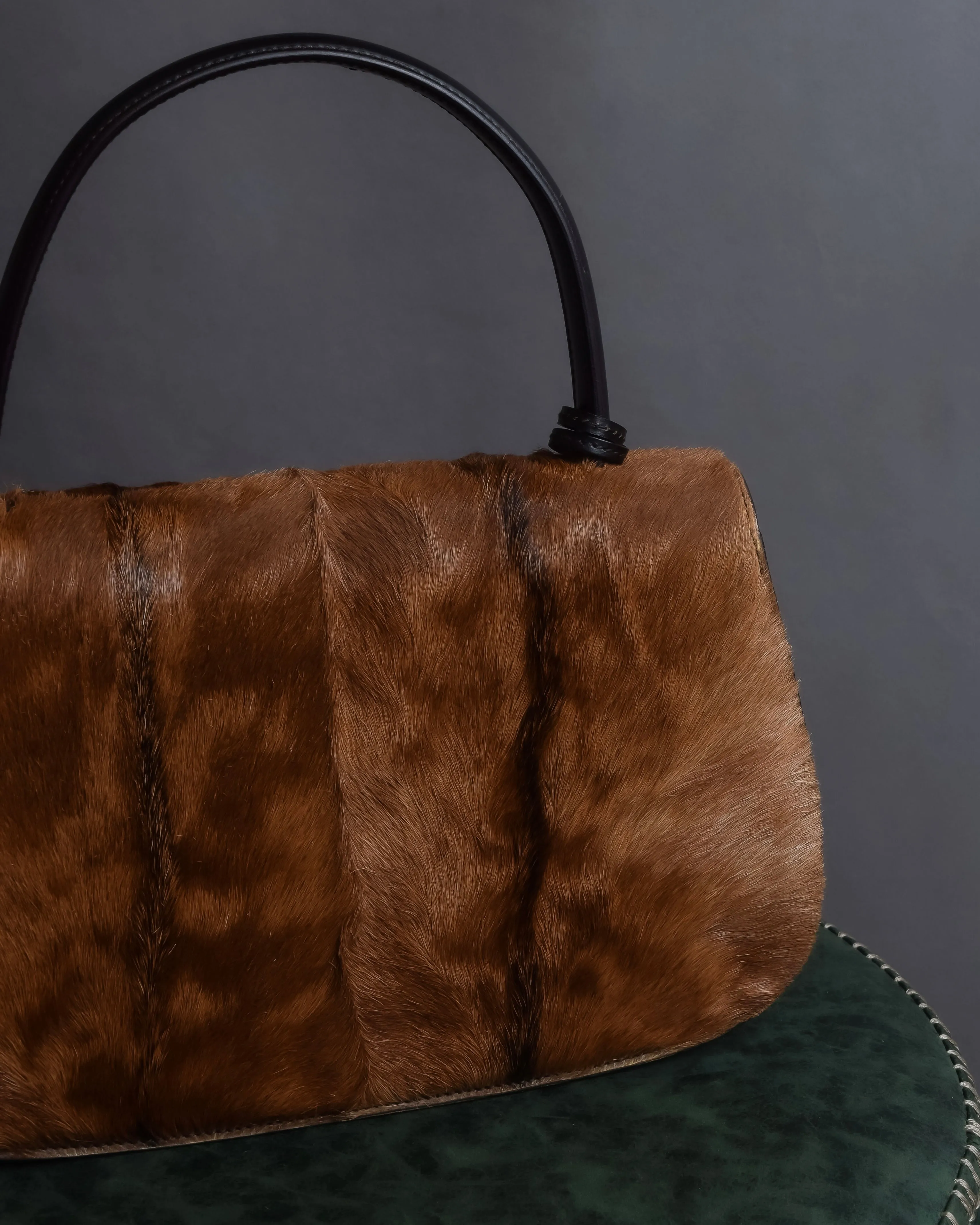 "GUCCI"1947 pony leather combination bamboo hand bag
