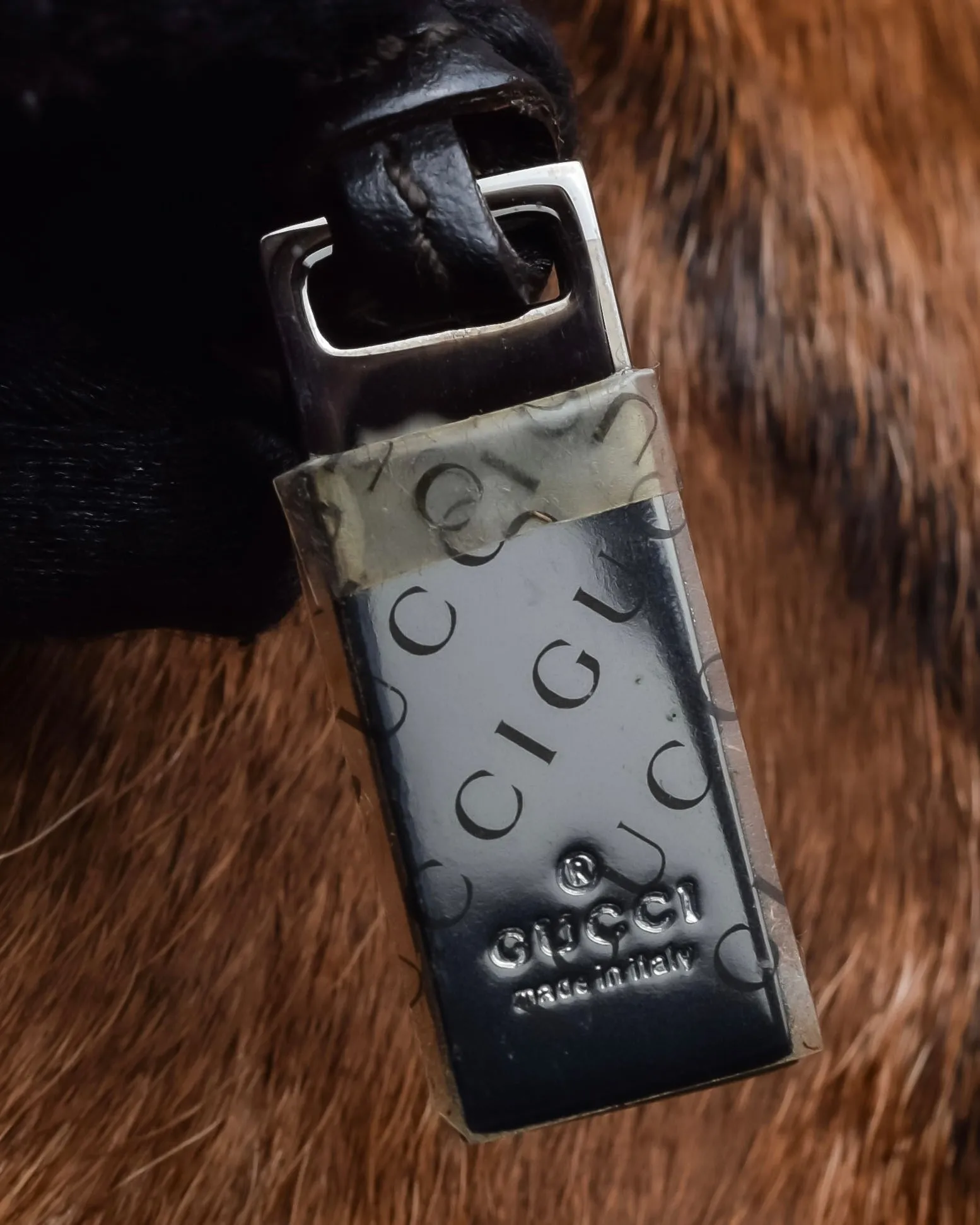 "GUCCI"1947 pony leather combination bamboo hand bag