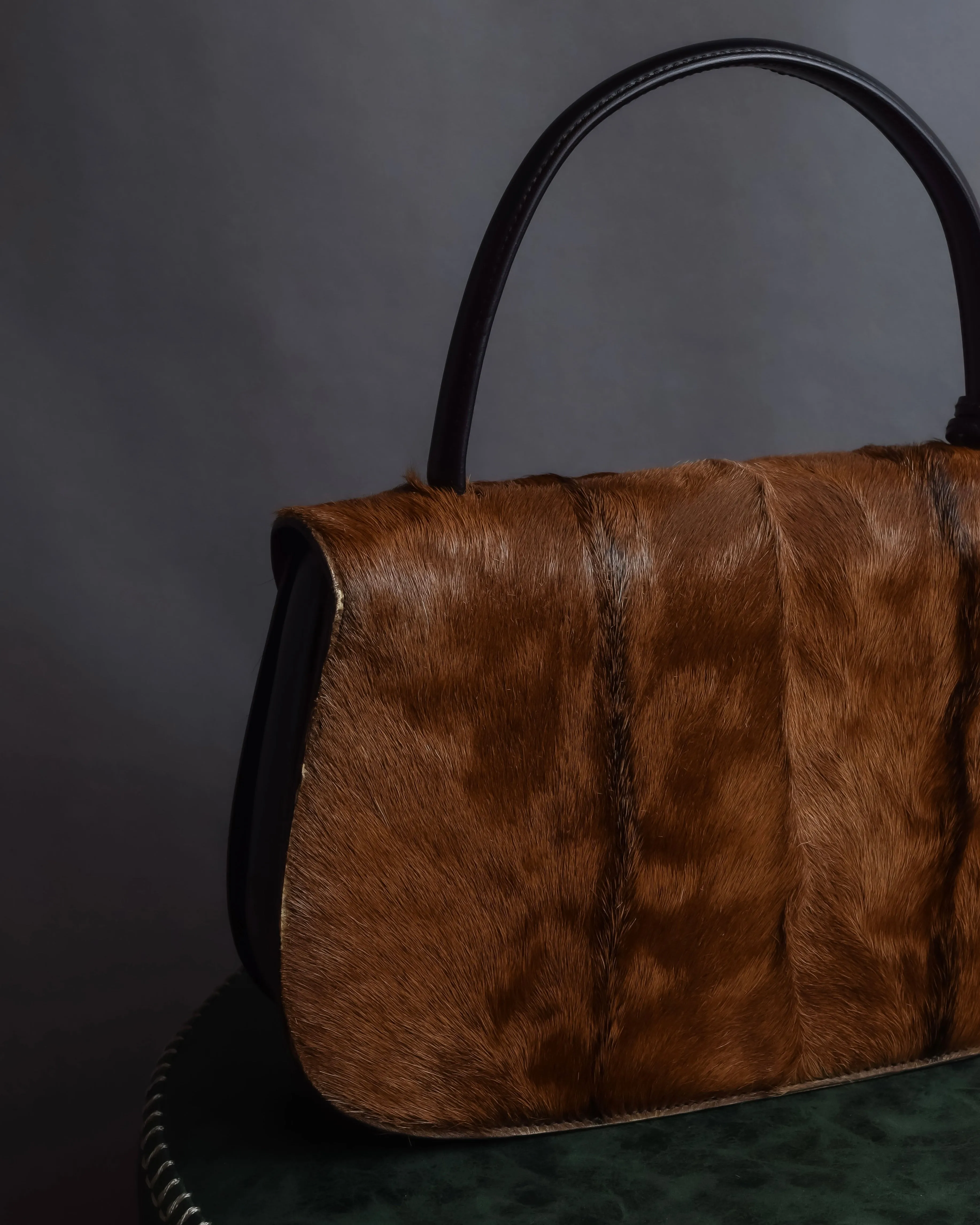 "GUCCI"1947 pony leather combination bamboo hand bag