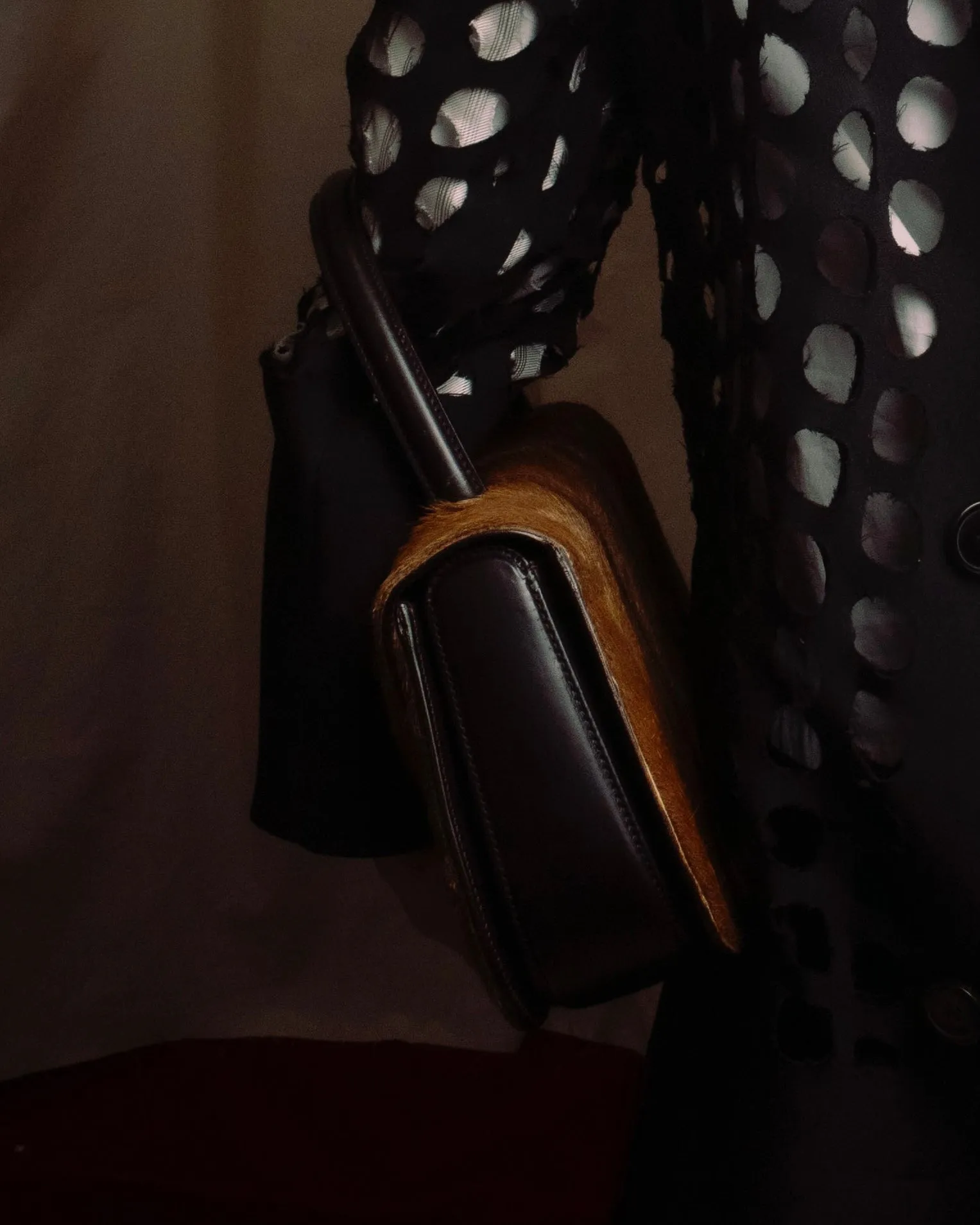 "GUCCI"1947 pony leather combination bamboo hand bag
