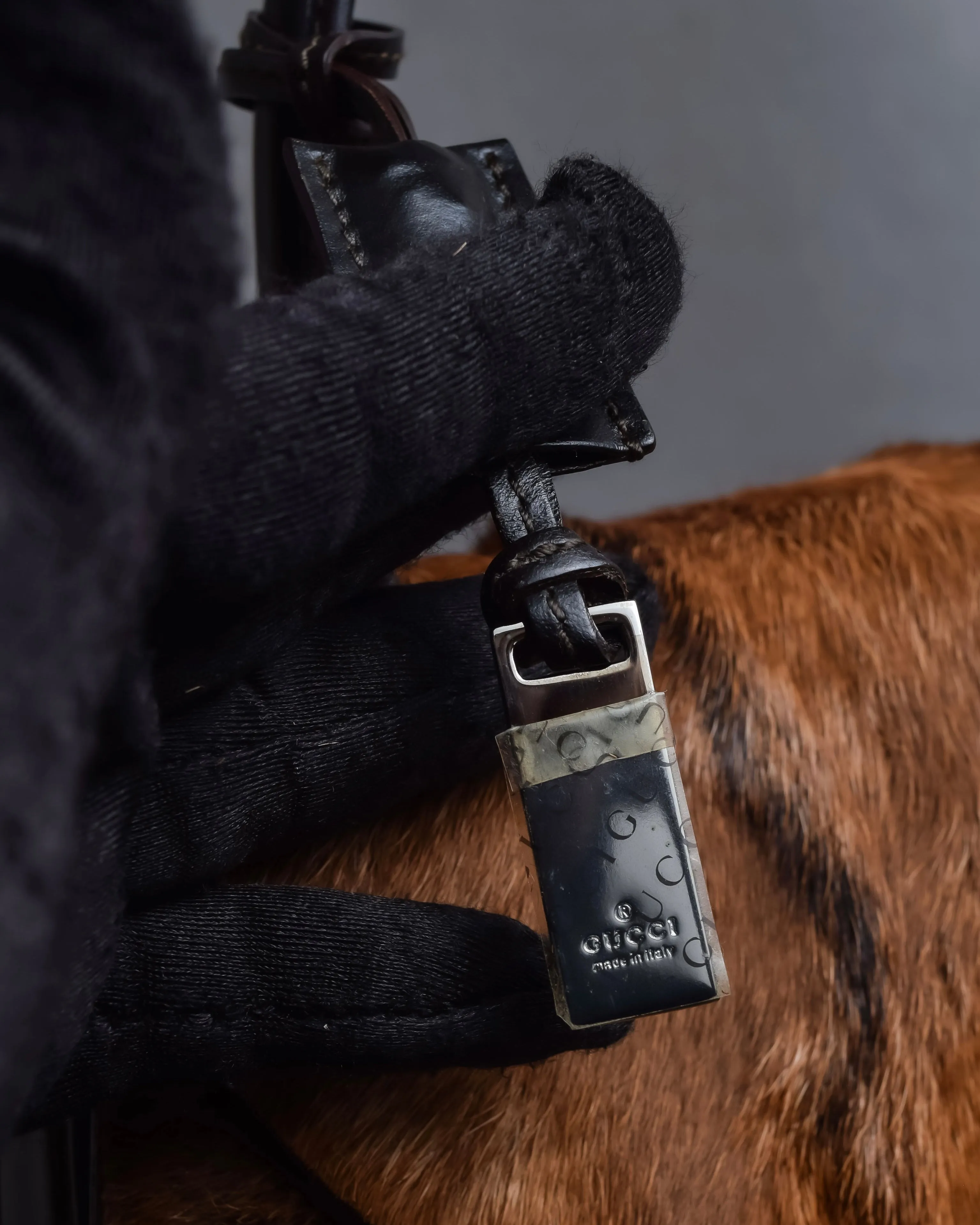 "GUCCI"1947 pony leather combination bamboo hand bag