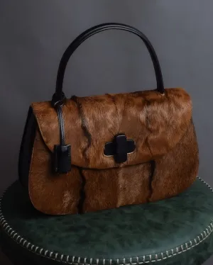 "GUCCI"1947 pony leather combination bamboo hand bag
