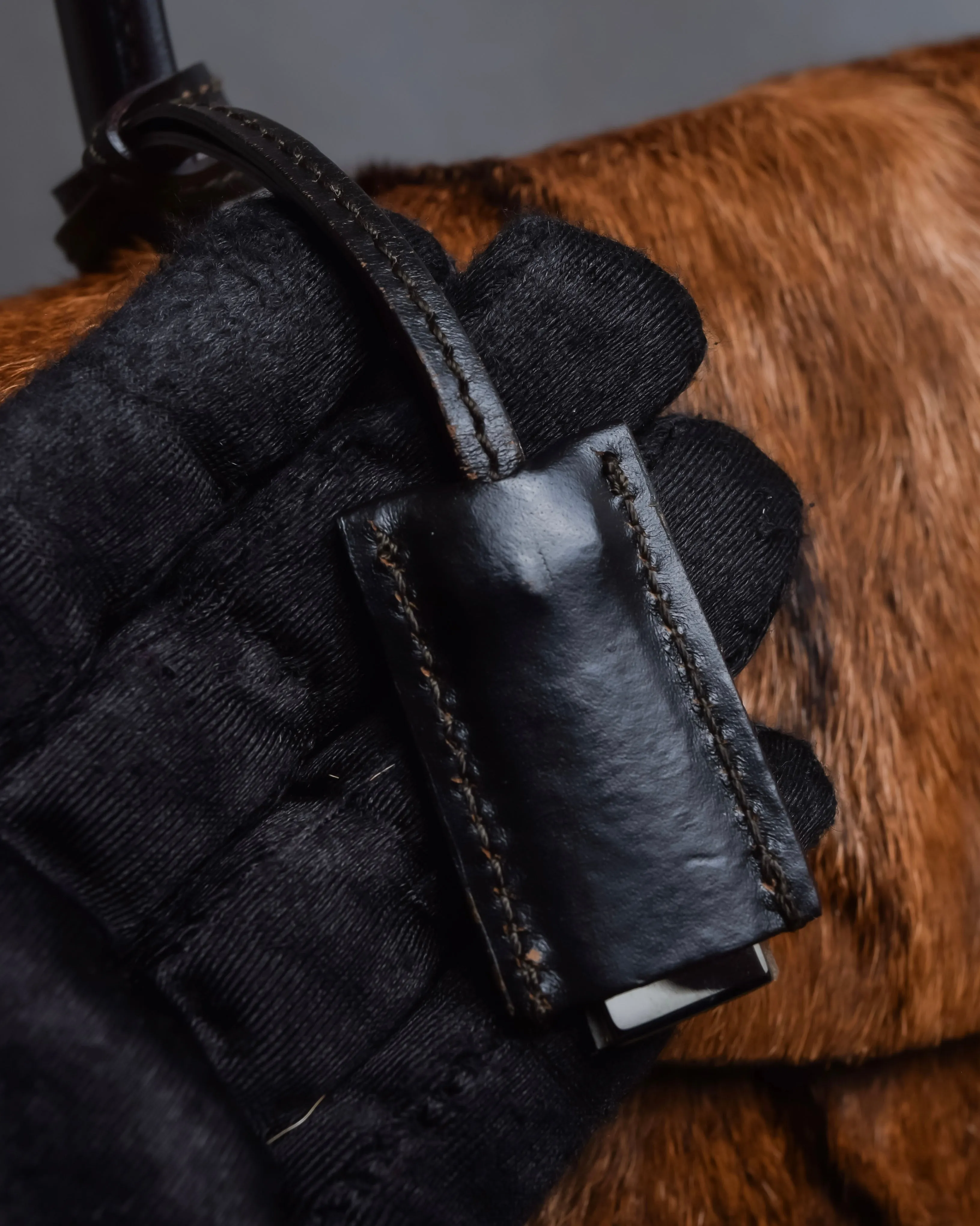 "GUCCI"1947 pony leather combination bamboo hand bag