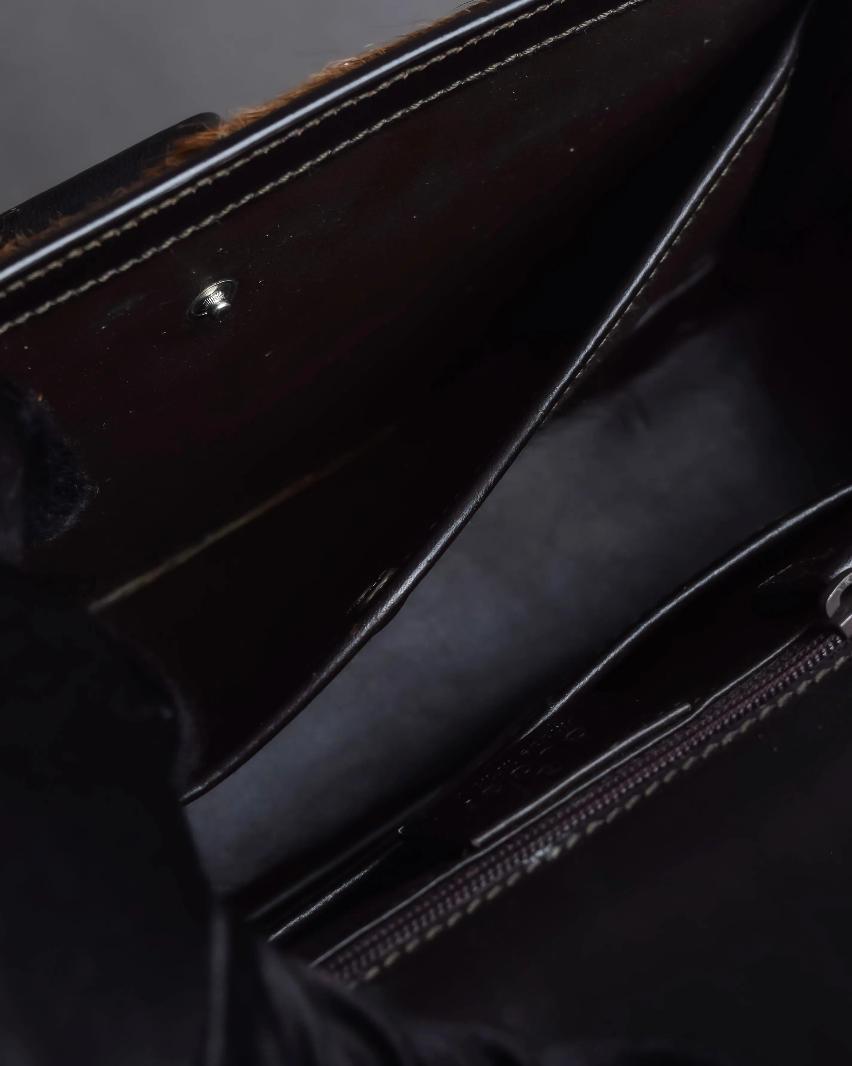 "GUCCI"1947 pony leather combination bamboo hand bag