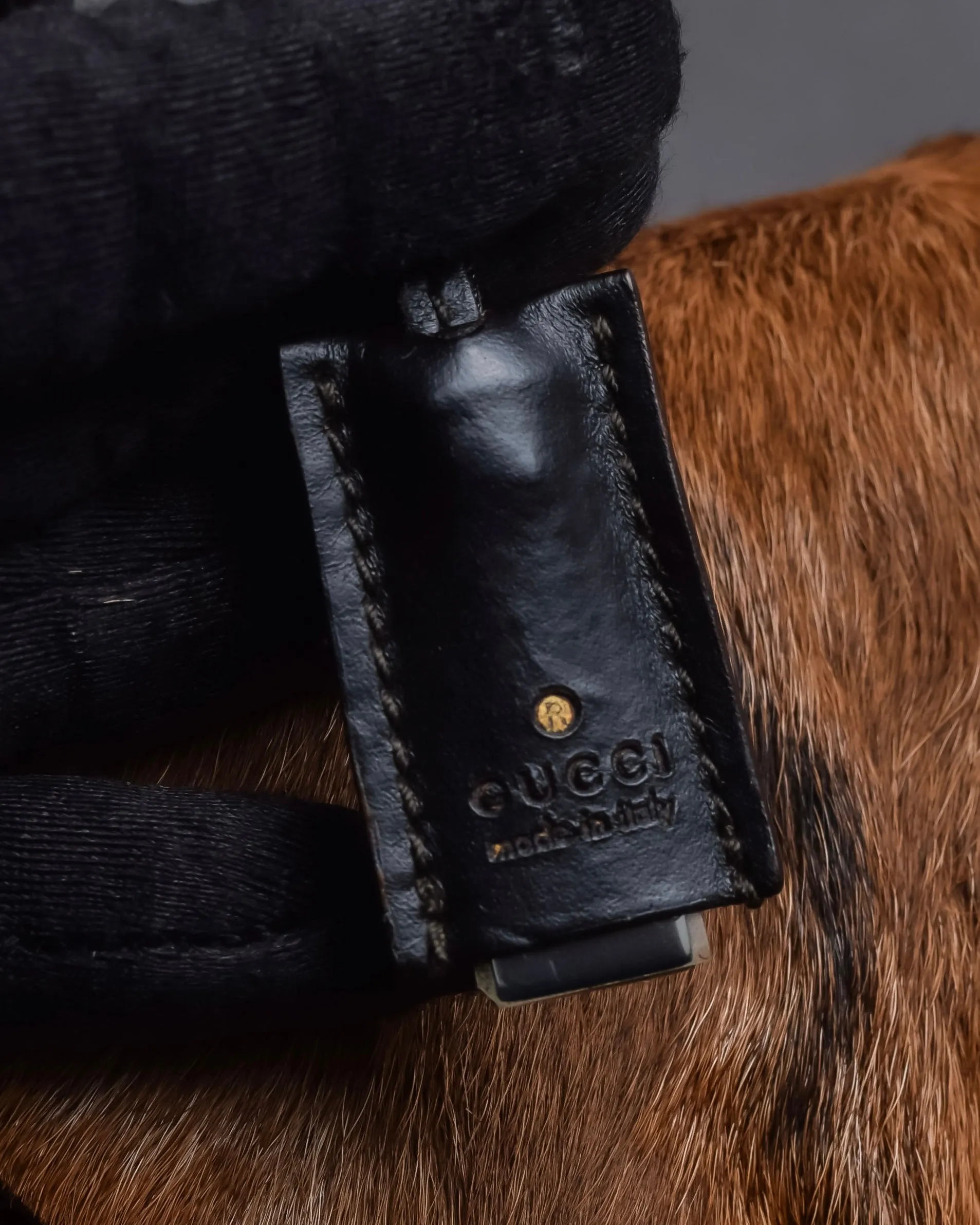 "GUCCI"1947 pony leather combination bamboo hand bag