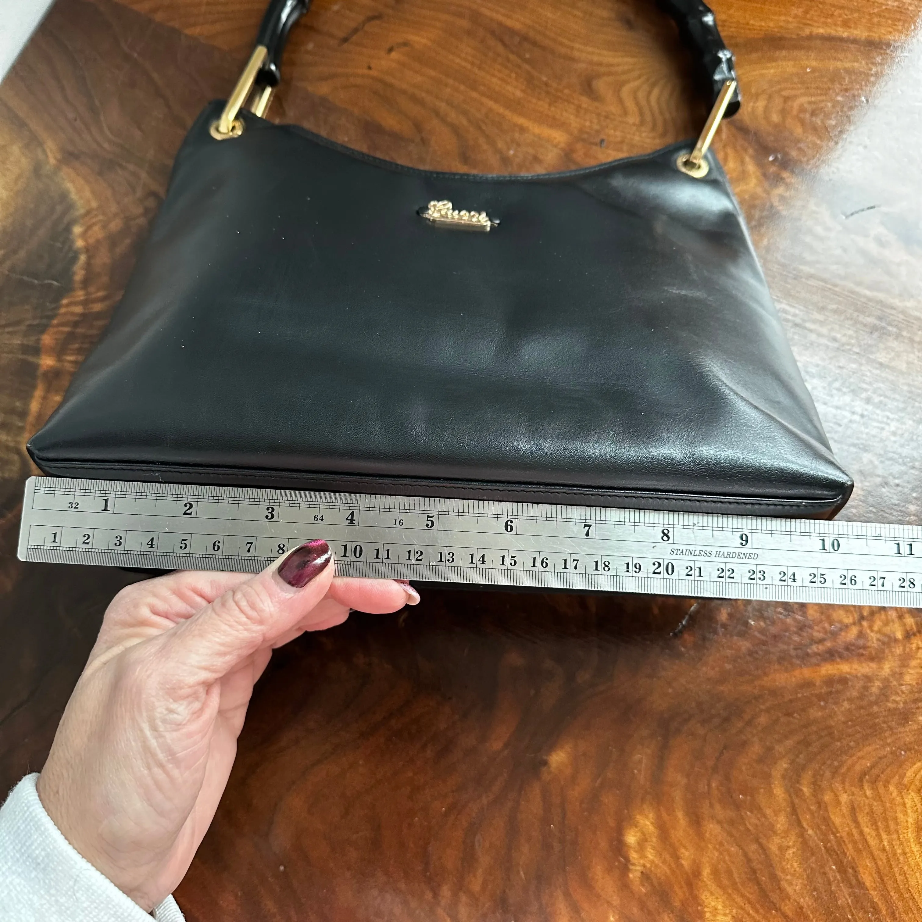 The Grackle - Vintage Gucci Bamboo Shoulder Bag in Black Leather